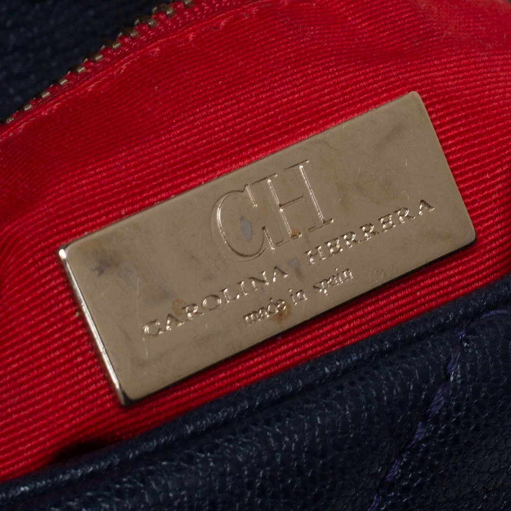 Carolina Herrera Blue Quilted Leather Flap Chain Shoulder Bag Women