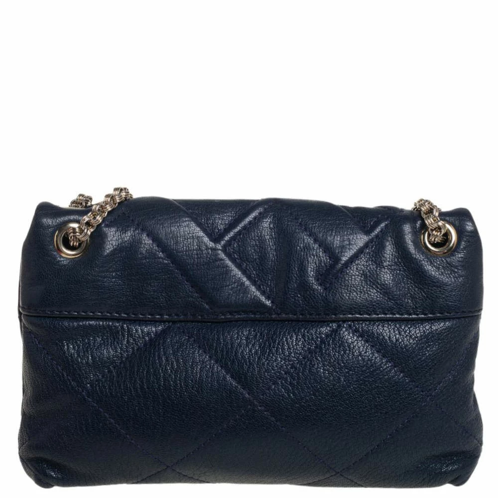 Carolina Herrera Blue Quilted Leather Flap Chain Shoulder Bag Women