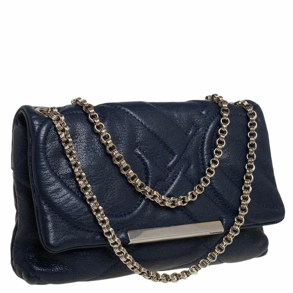 Carolina Herrera Blue Quilted Leather Flap Chain Shoulder Bag Women