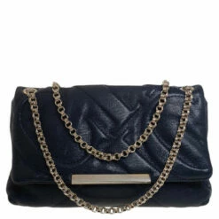 Carolina Herrera Blue Quilted Leather Flap Chain Shoulder Bag Women