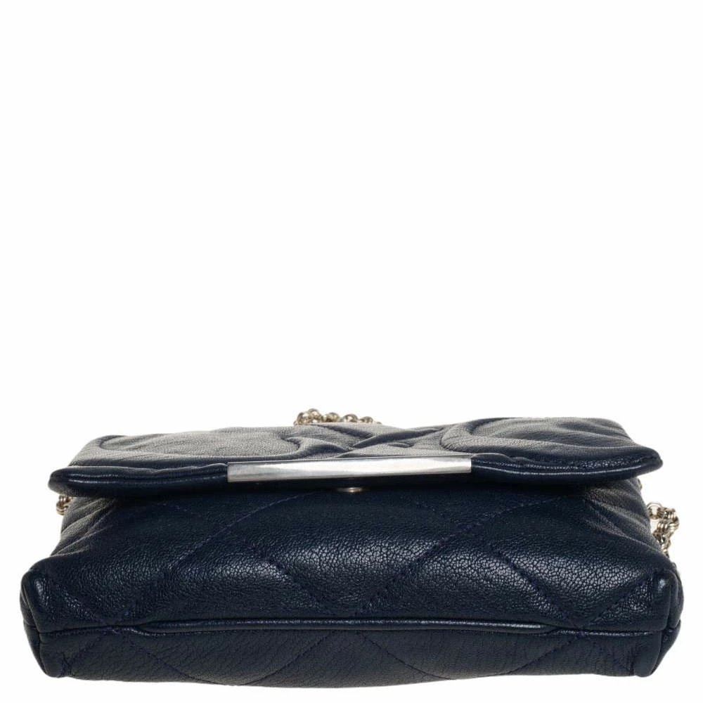 Carolina Herrera Blue Quilted Leather Flap Chain Shoulder Bag Women