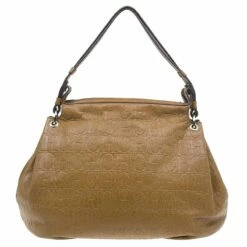 Carolina Herrera Brown Monogram Leather Hobo Bag Women