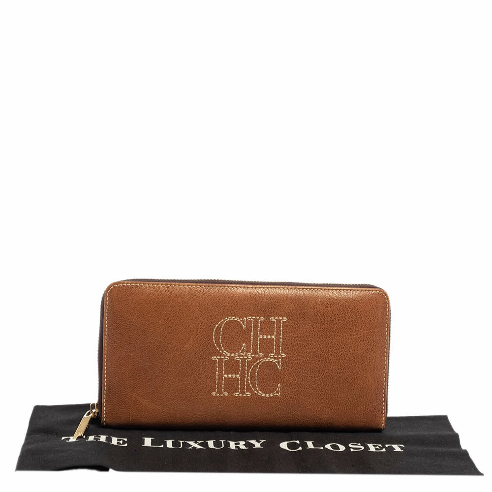 Carolina Herrera Brown Leather Zip Around Wallets Women