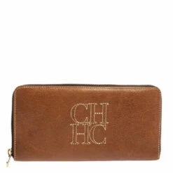 Carolina Herrera Brown Leather Zip Around Wallets Women