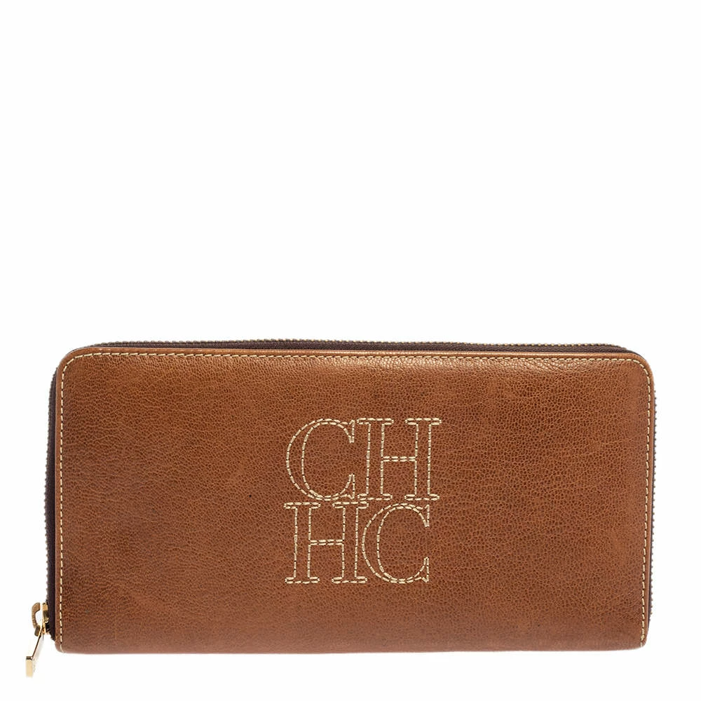Carolina Herrera Brown Leather Zip Around Wallets Women