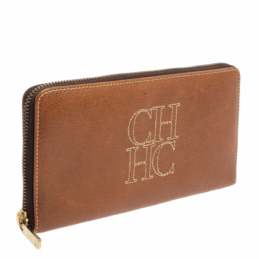 Carolina Herrera Brown Leather Zip Around Wallets Women