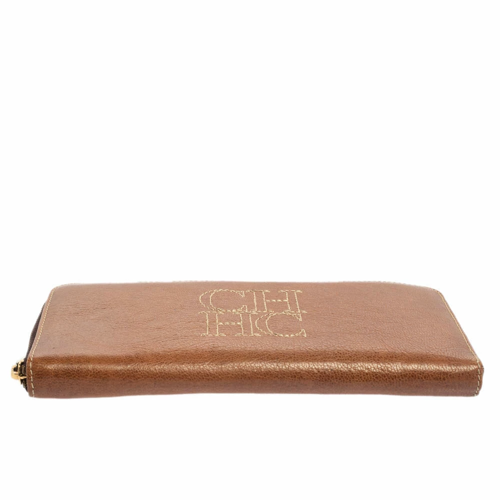 Carolina Herrera Brown Leather Zip Around Wallets Women