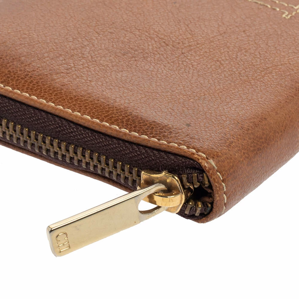 Carolina Herrera Brown Leather Zip Around Wallets Women