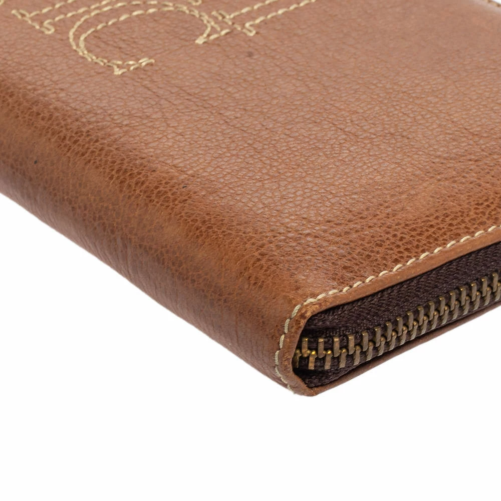 Carolina Herrera Brown Leather Zip Around Wallets Women