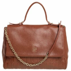 Carolina Herrera Brown Embossed Leather Minuetto Flap Top Handle Bag Women
