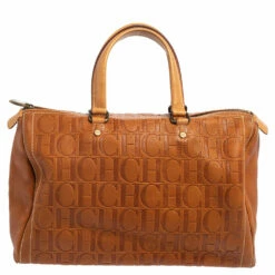 Carolina Herrera Brown Monogram Leather Large Andy Boston Bag Women