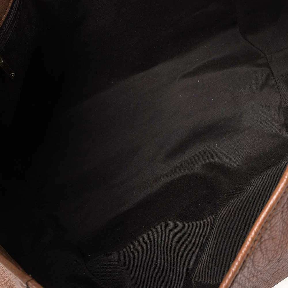 Carolina Herrera Brown Embossed Monogram Leather Chain Hobo Women