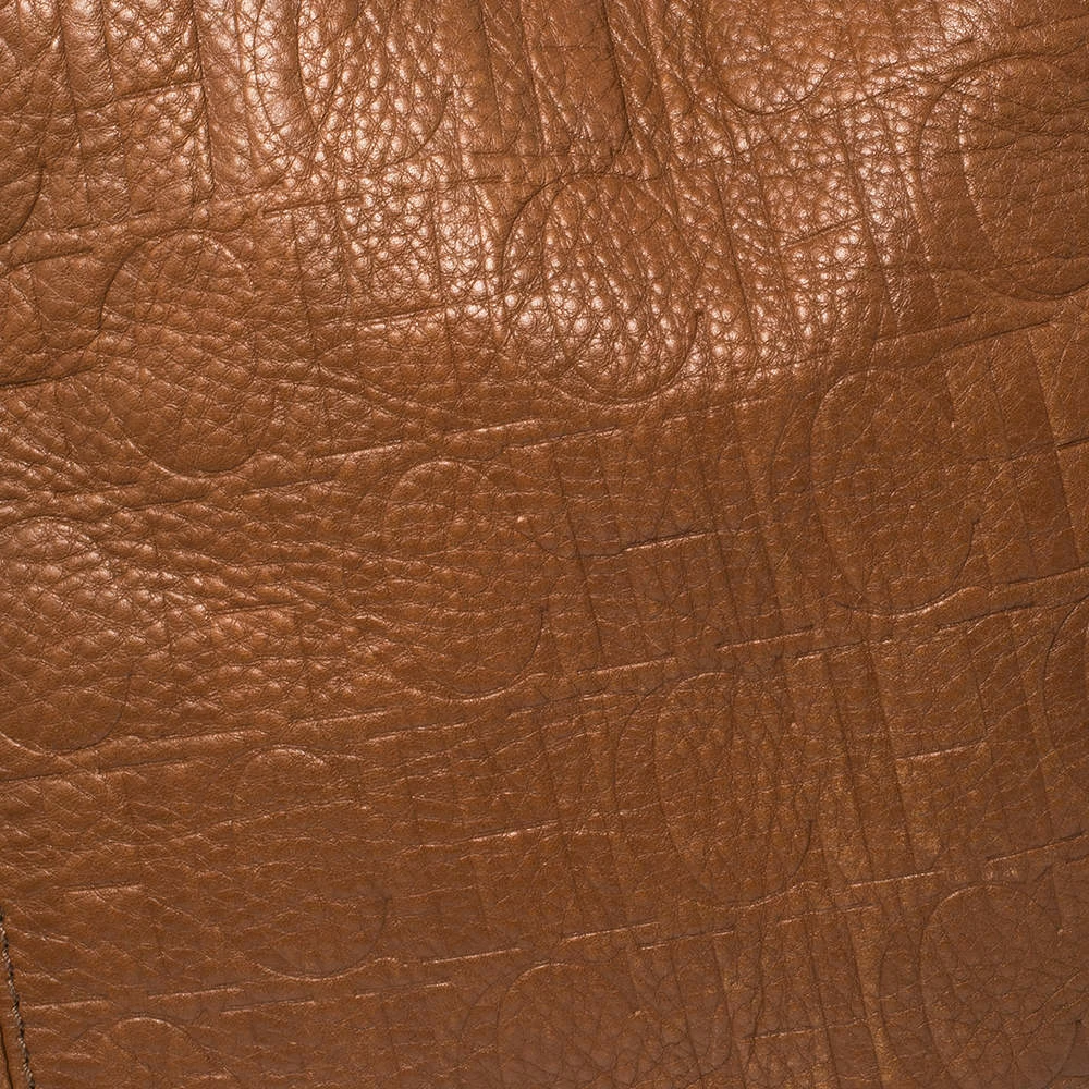 Carolina Herrera Brown Embossed Monogram Leather Chain Hobo Women