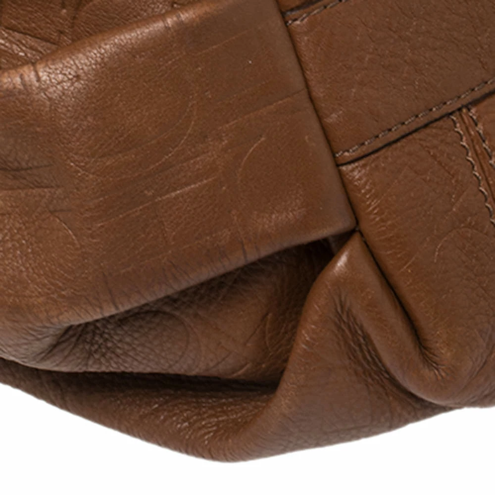 Carolina Herrera Brown Embossed Monogram Leather Chain Hobo Women