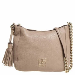 Carolina Herrera Beige Leather Chain Tassel Shoulder Bag Women
