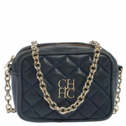 Carolina Herrera Blue Quilted Leather Chain Crossbody Bag Women