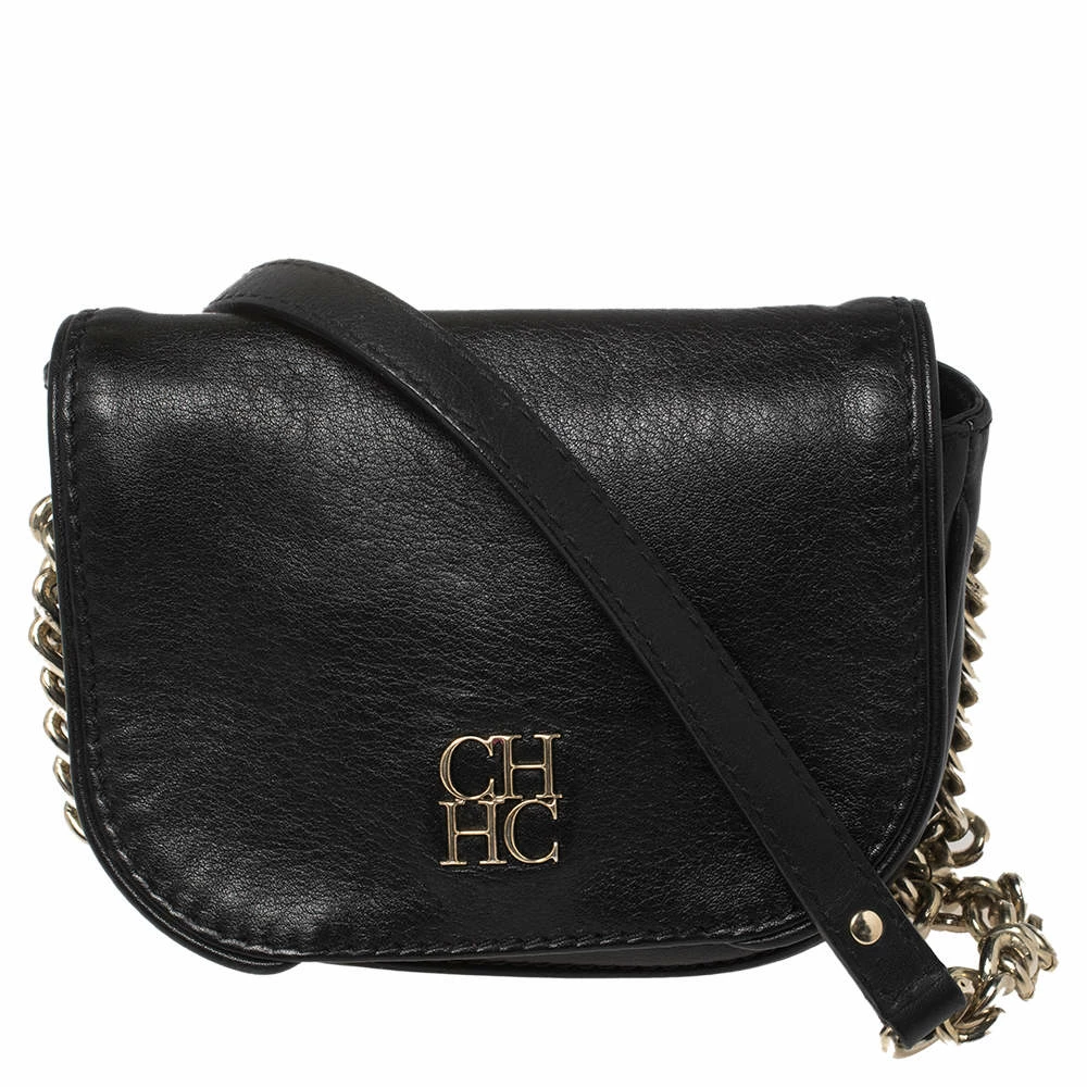 Carolina Herrera Black Leather Flap New Baltazzar Crossbody Bag Women