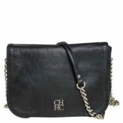 Carolina Herrera Black Leather New Baltazar Flap Shoulder Bag Women
