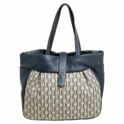 Carolina Herrera Blue/Off White Monogram Canvas And Leather Hobo Women