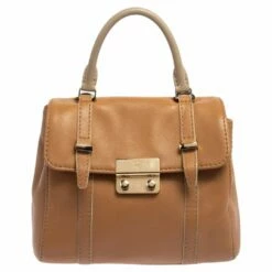 Carolina Herrera Tan Leather Small Top Handle Bag Women