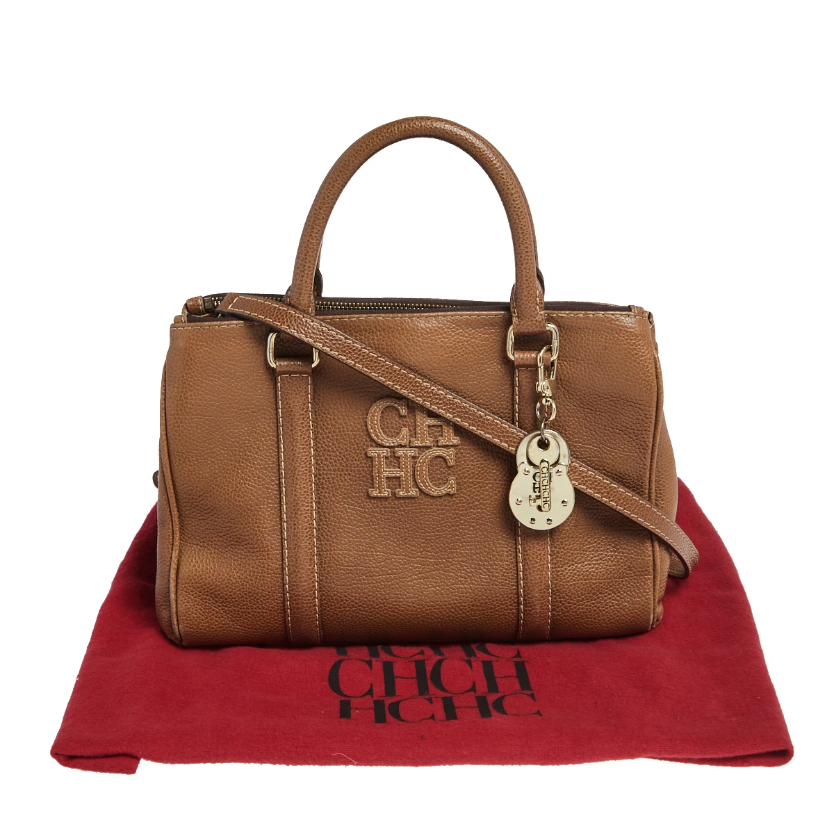 Carolina Herrera Brown Pebbled Leather Small Matteo Tote Women