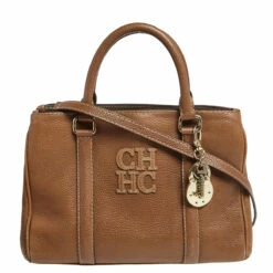 Carolina Herrera Brown Pebbled Leather Small Matteo Tote Women