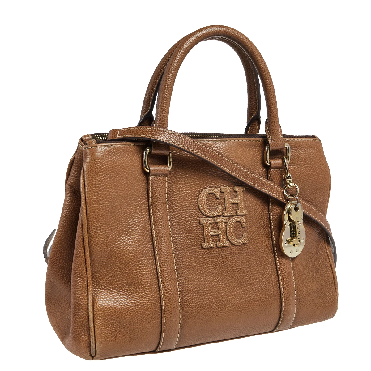 Carolina Herrera Brown Pebbled Leather Small Matteo Tote Women