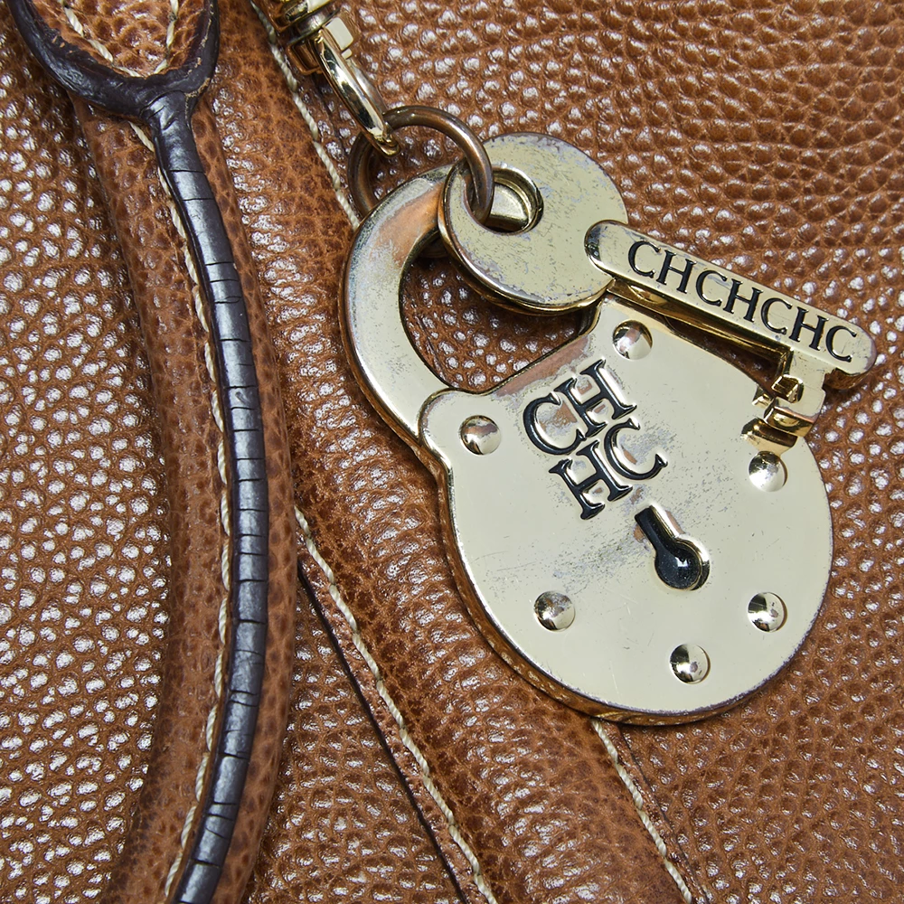 Carolina Herrera Brown Pebbled Leather Small Matteo Tote Women