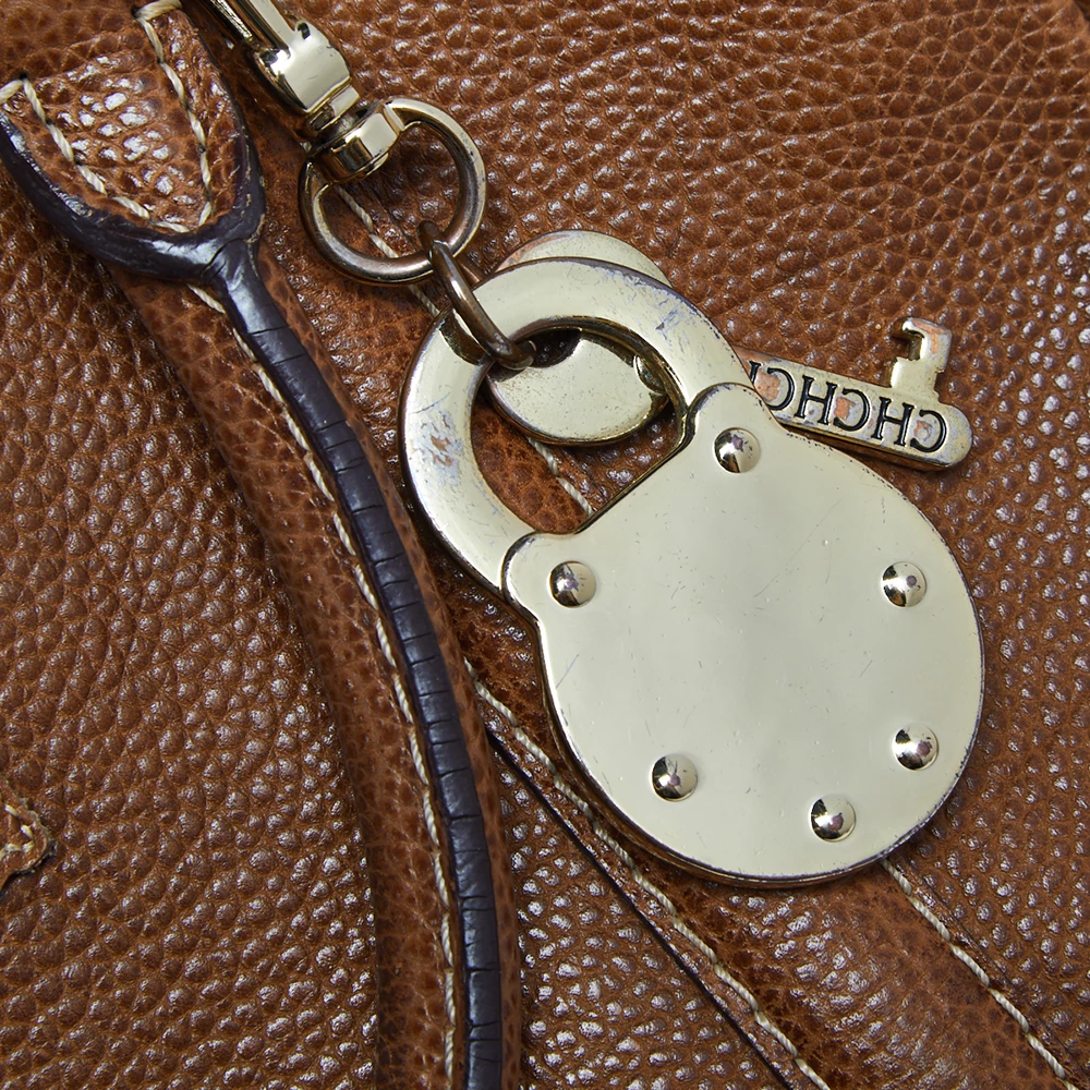 Carolina Herrera Brown Pebbled Leather Small Matteo Tote Women