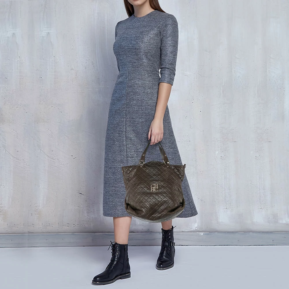 Carolina Herrera Brown Quilted Leather Tote Women