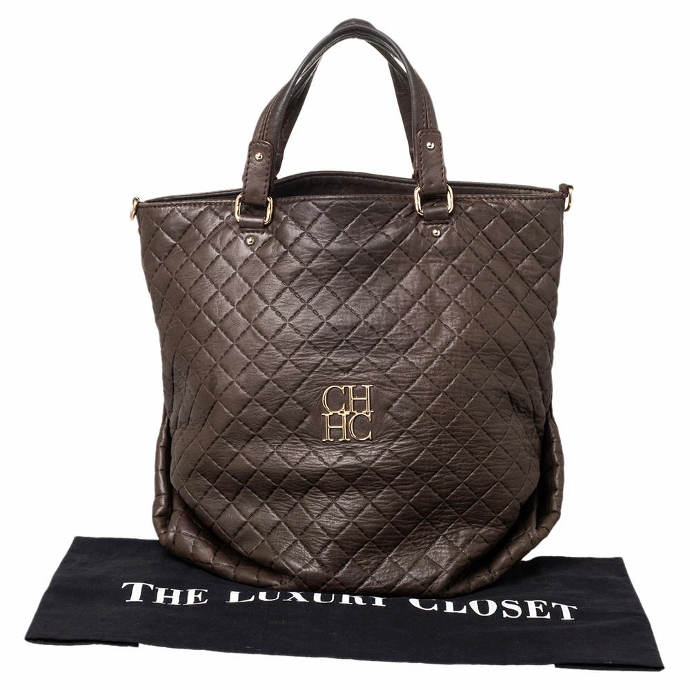 Carolina Herrera Brown Quilted Leather Tote Women