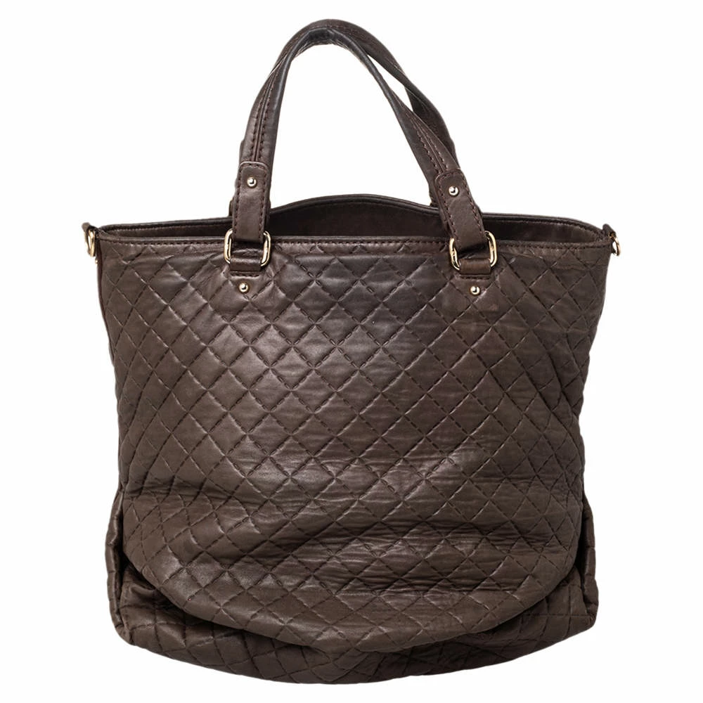 Carolina Herrera Brown Quilted Leather Tote Women