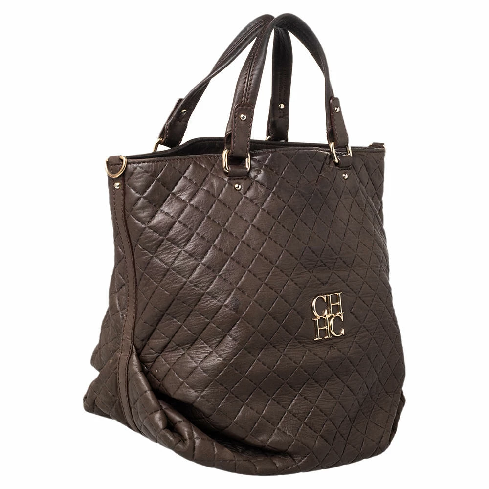 Carolina Herrera Brown Quilted Leather Tote Women