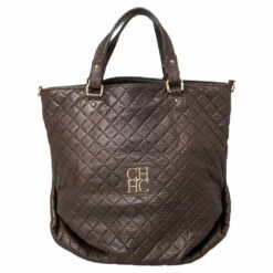 Carolina Herrera Brown Quilted Leather Tote Women