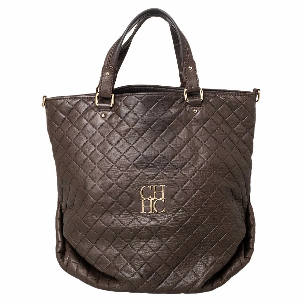 Carolina Herrera Brown Quilted Leather Tote Women