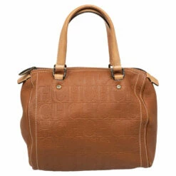 Carolina Herrera Brown Monogram Leather Medium Andy Boston Bag Women