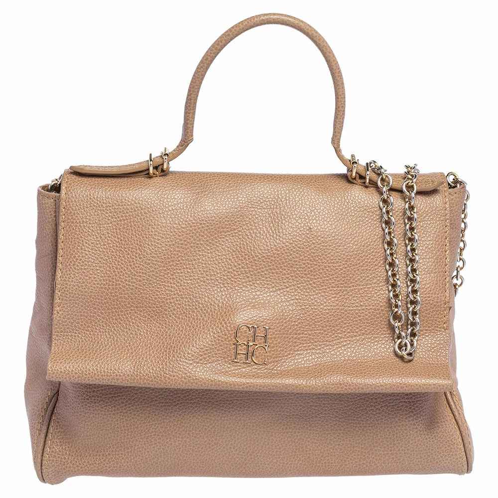 Carolina Herrera Beige Leather Minuetto Flap Top Handle Bag Women
