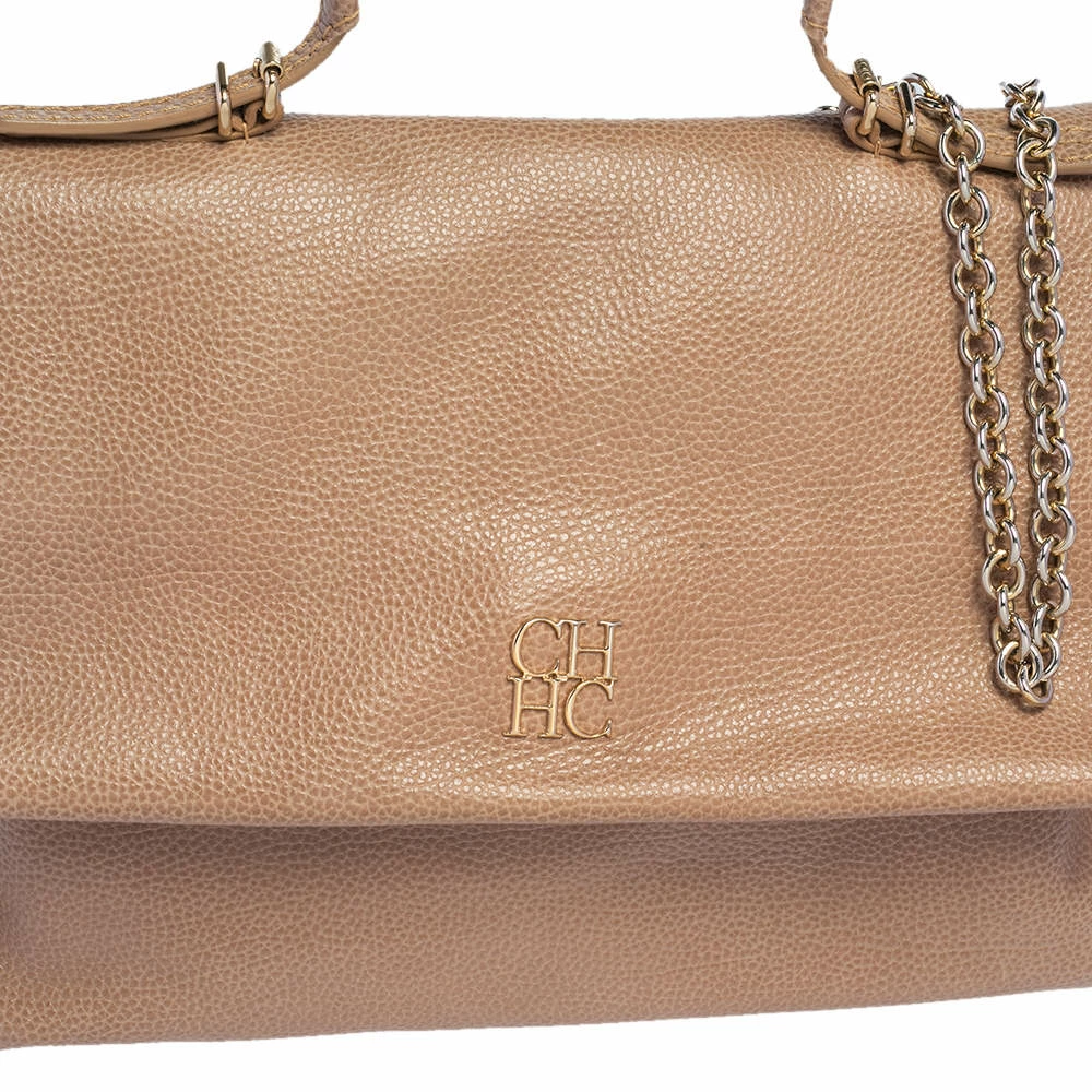 Carolina Herrera Beige Leather Minuetto Flap Top Handle Bag Women