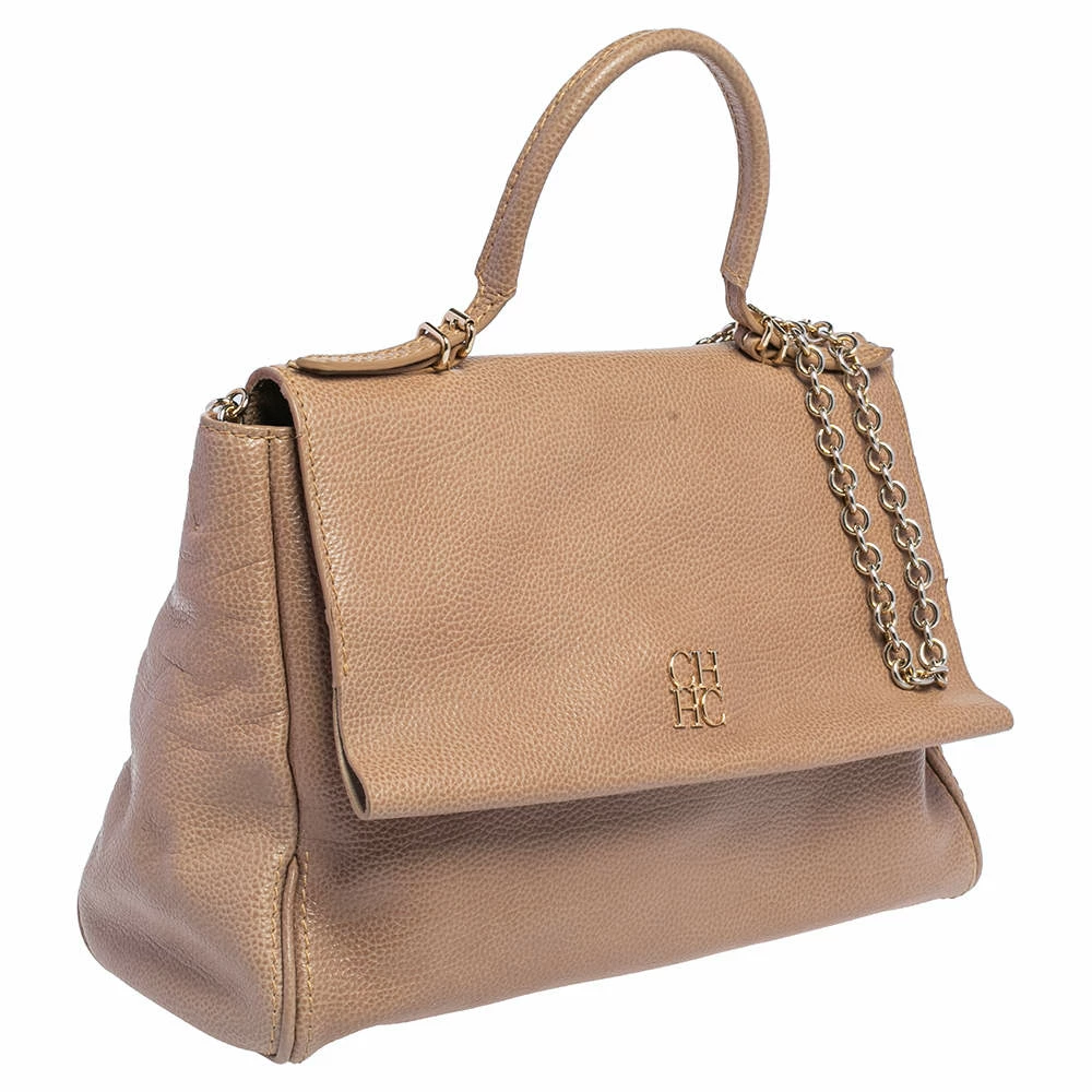 Carolina Herrera Beige Leather Minuetto Flap Top Handle Bag Women