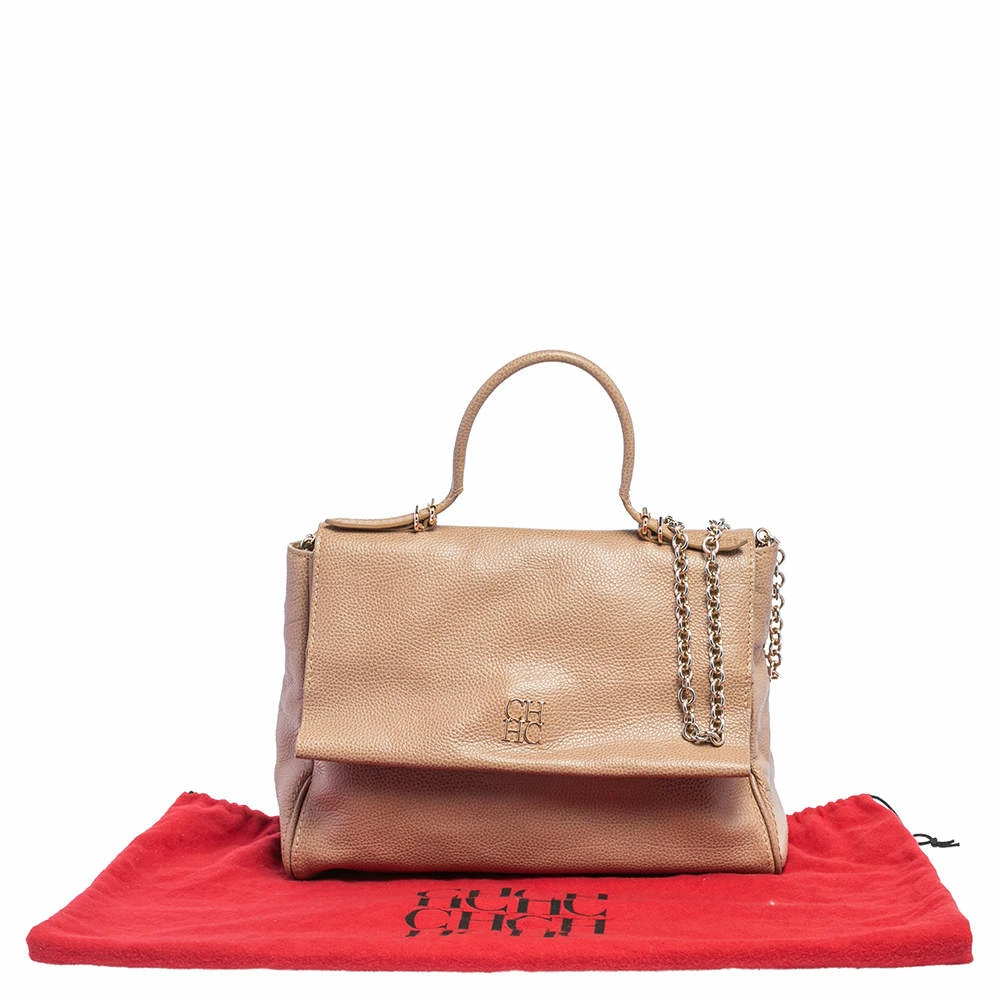 Carolina Herrera Beige Leather Minuetto Flap Top Handle Bag Women