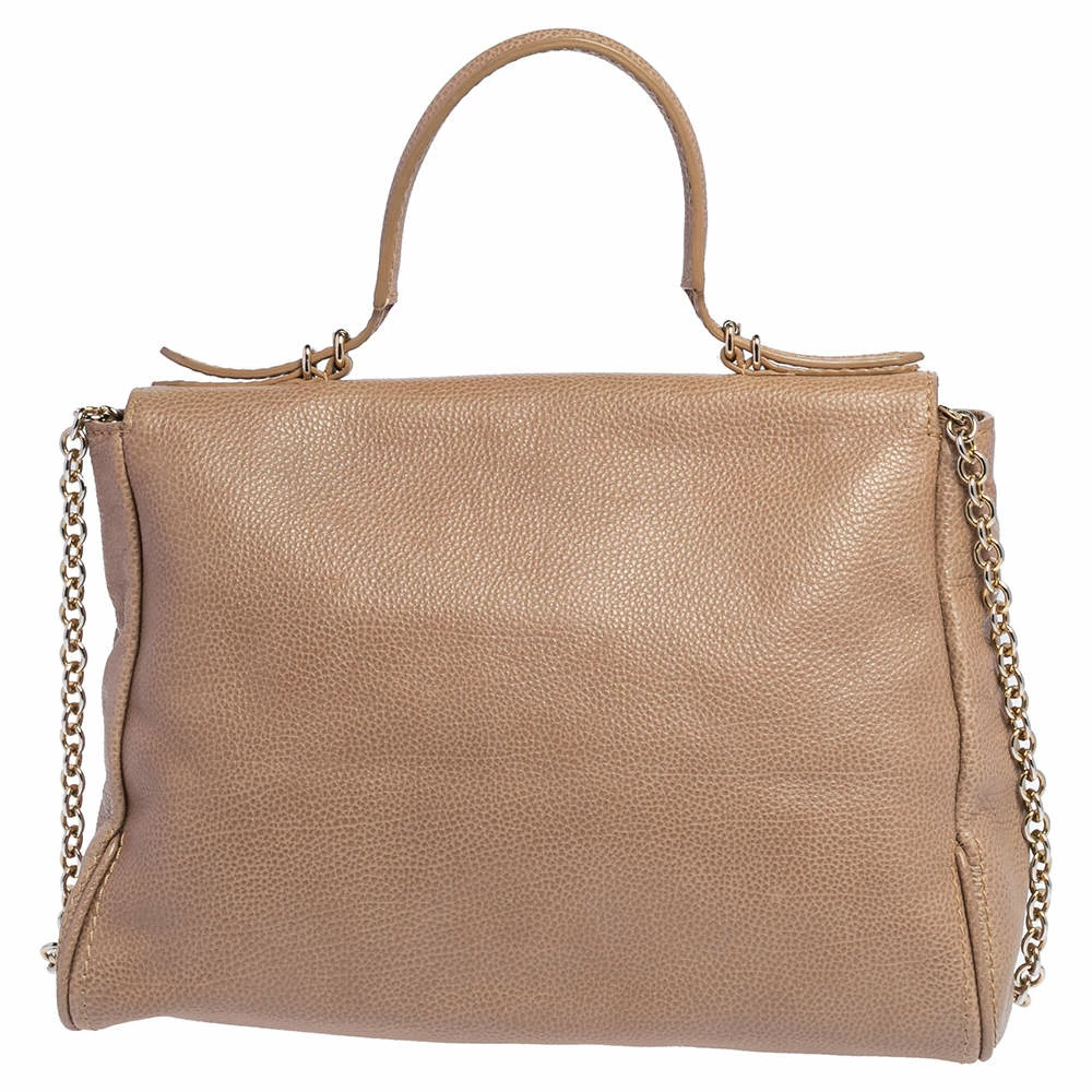 Carolina Herrera Beige Leather Minuetto Flap Top Handle Bag Women