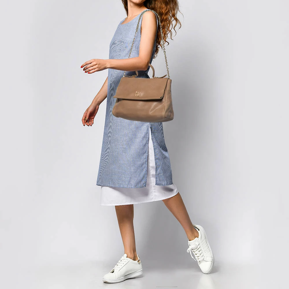 Carolina Herrera Beige Leather Minuetto Flap Top Handle Bag Women