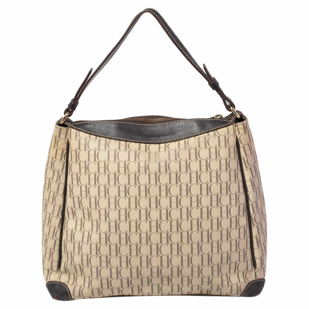 Carolina Herrera Brown/Beige Monogram Canvas and Leather Hobo Women