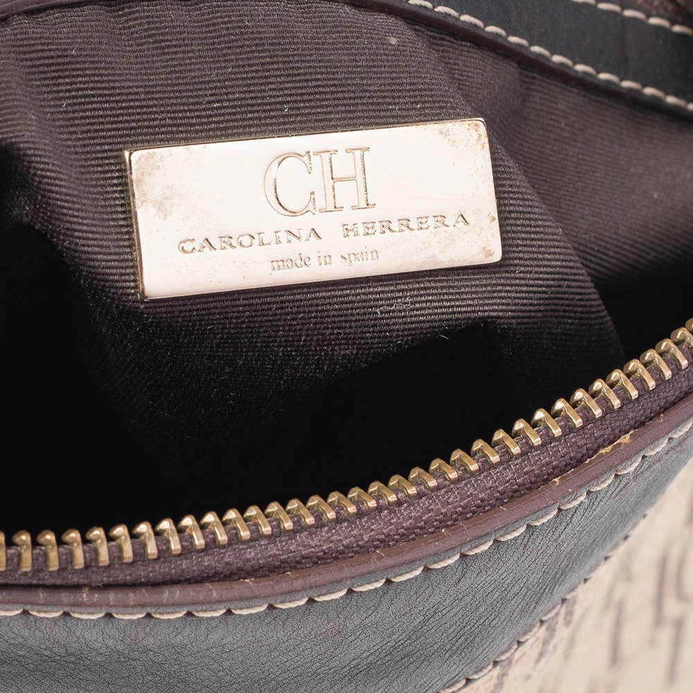 Carolina Herrera Brown/Beige Monogram Canvas and Leather Hobo Women