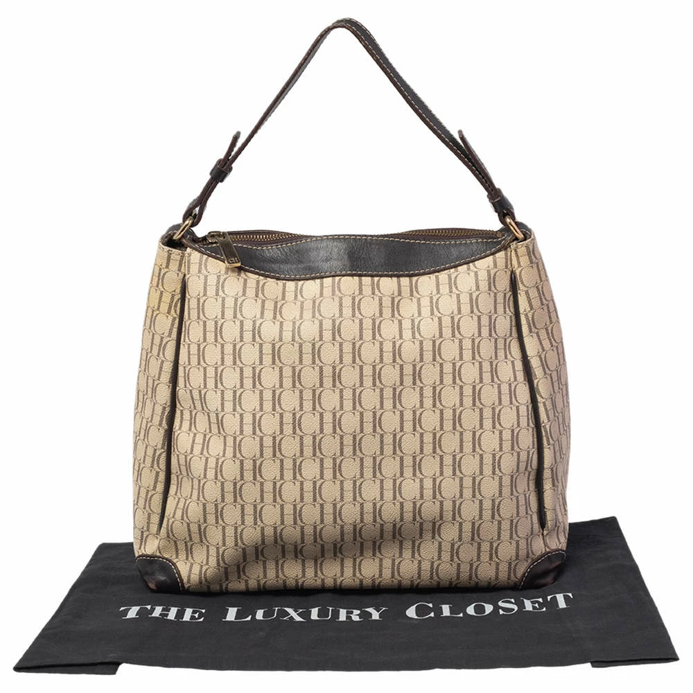 Carolina Herrera Brown/Beige Monogram Canvas and Leather Hobo Women
