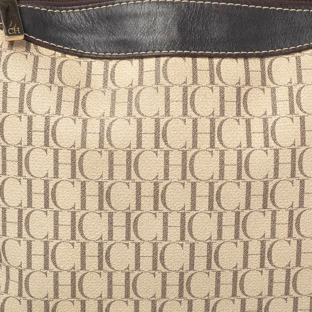 Carolina Herrera Brown/Beige Monogram Canvas and Leather Hobo Women