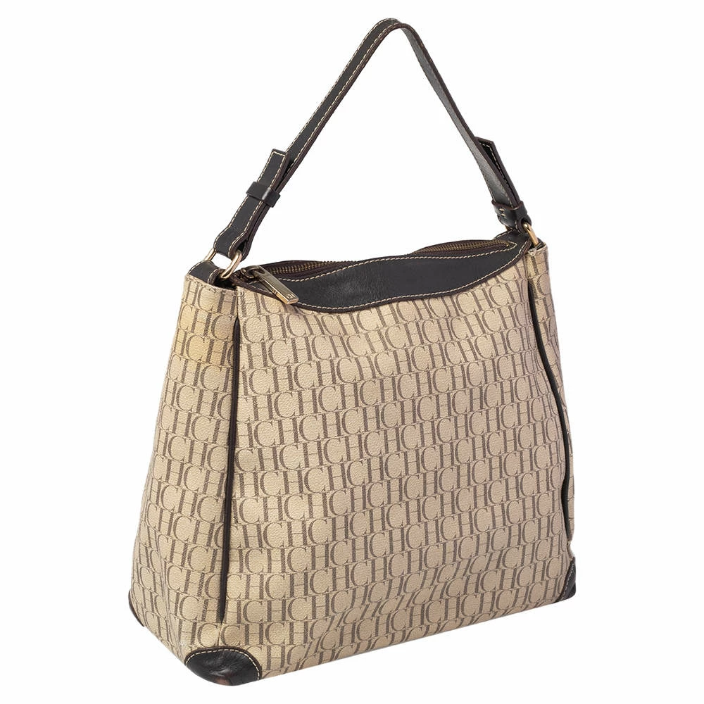 Carolina Herrera Brown/Beige Monogram Canvas and Leather Hobo Women