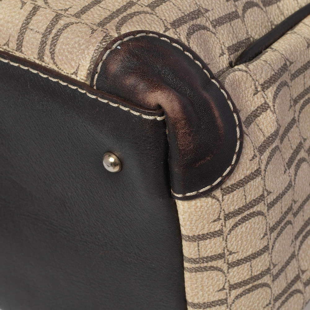 Carolina Herrera Brown/Beige Monogram Canvas and Leather Hobo Women