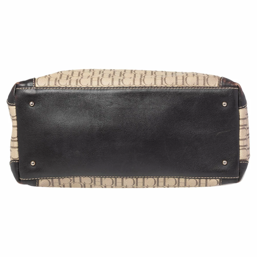 Carolina Herrera Brown/Beige Monogram Canvas and Leather Hobo Women