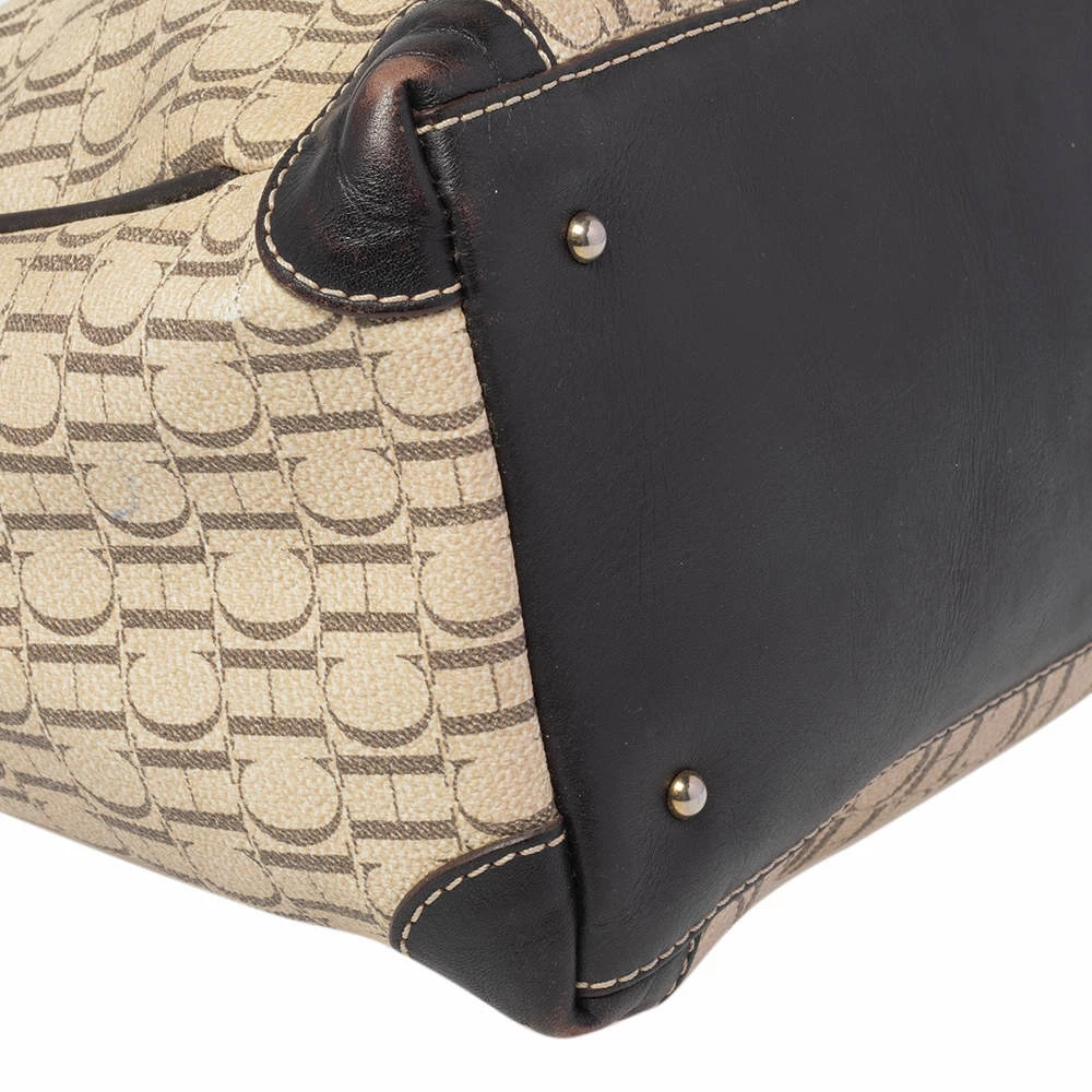 Carolina Herrera Brown/Beige Monogram Canvas and Leather Hobo Women